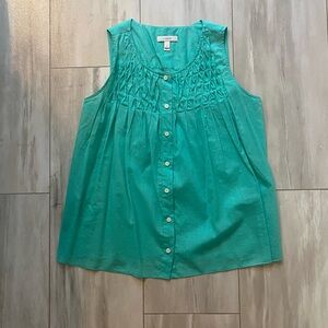 J. Crew Aqua Sleeveless Button Front Lightweight Cotton Smocked Top, size small